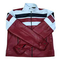 Mens Faux Leather Patchwork Biker Jacket - Color: Black With Brown And Beige Patches