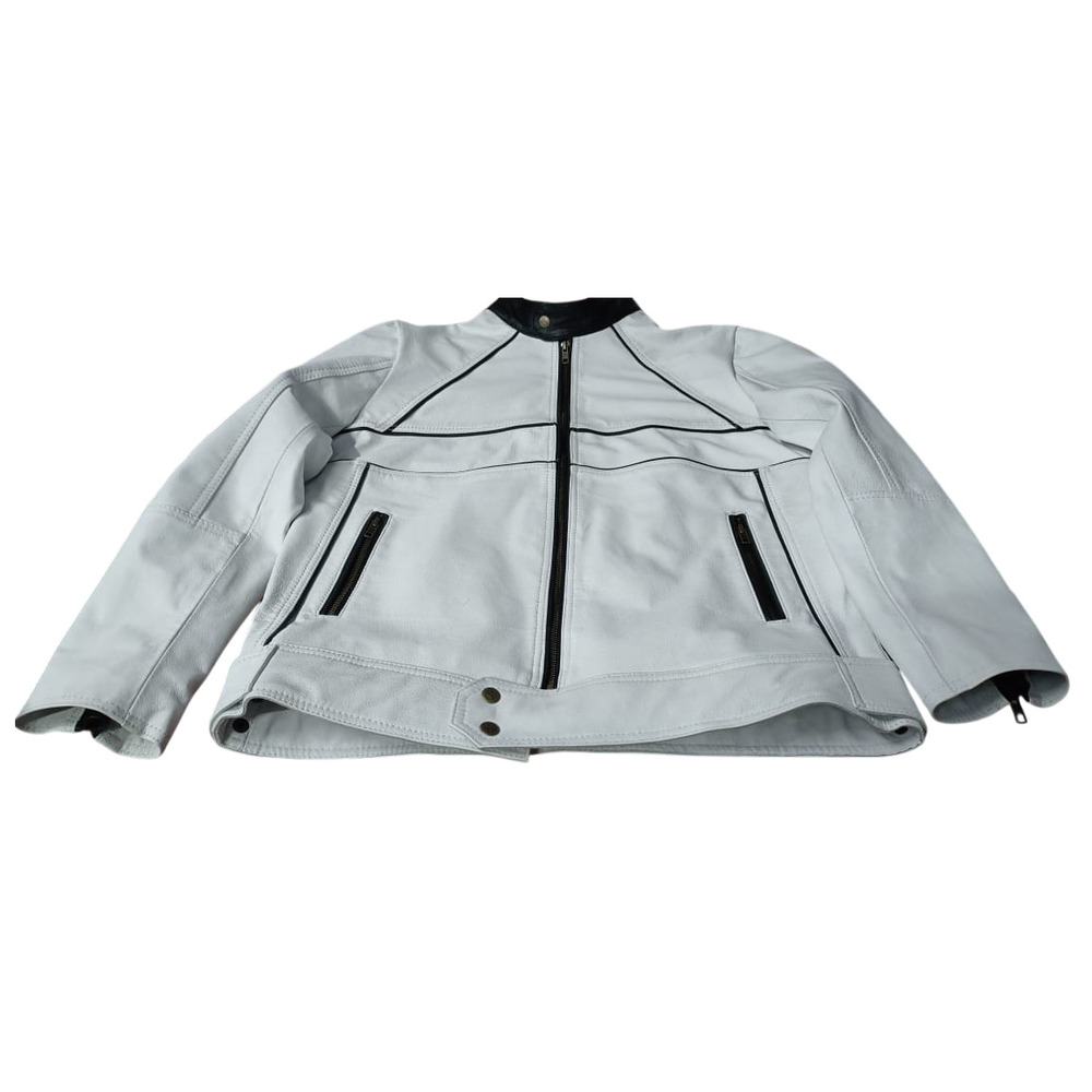 Mens Genuine Leather White Biker Jacket