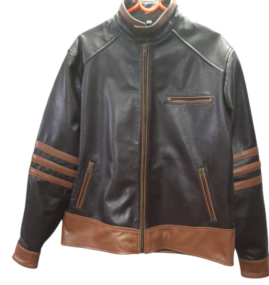 Brown And Black Leather Biker Jacket
