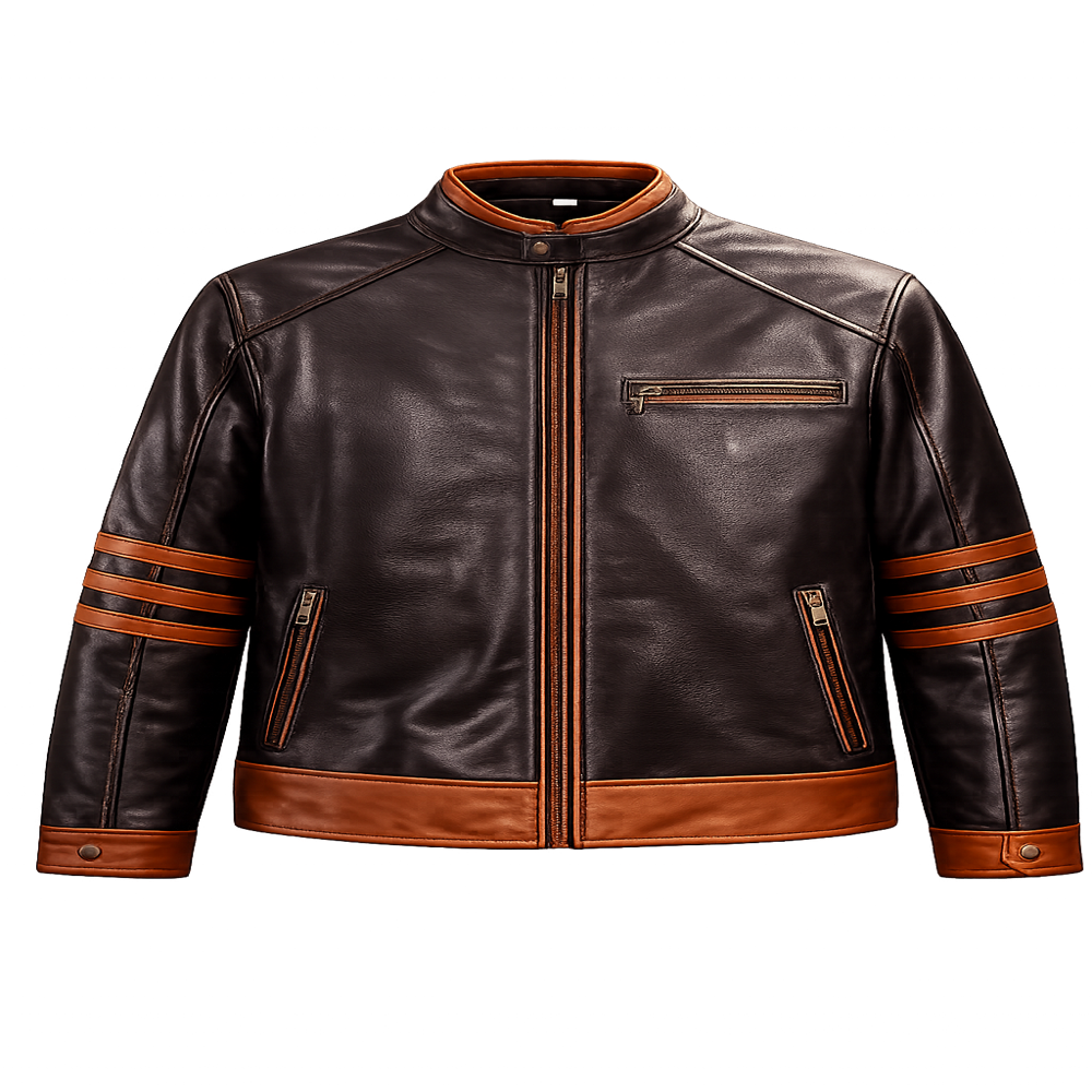 Brown And Black Leather Biker Jacket - Coating Type: Light Polyurethane (pu) Protective Coating