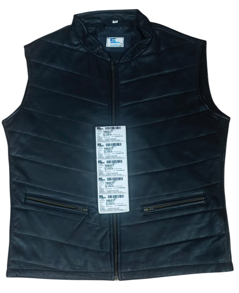 Black Sleeveless Leather Vest Jacket