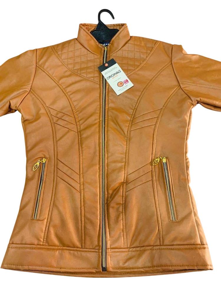 Ladies Full Sleeve Brown Designer Leather Jacket