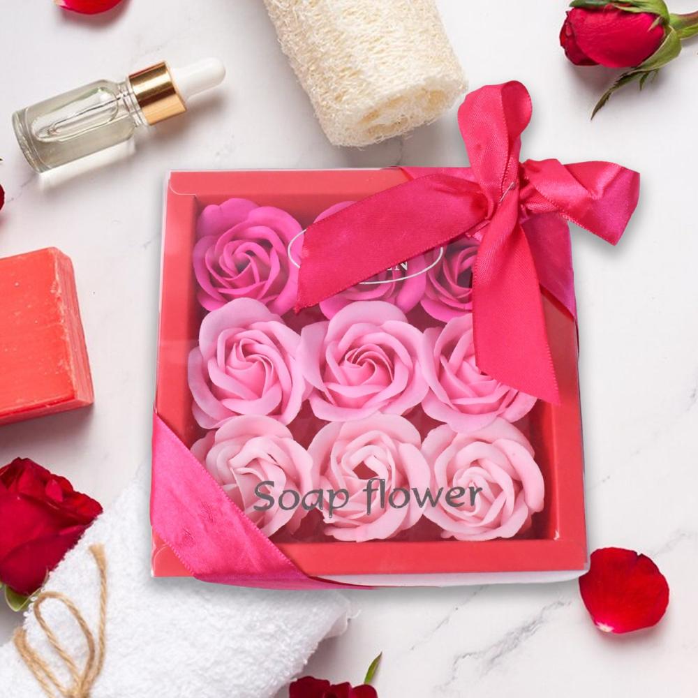 9 Pc Rose Flower Bath Soap (9 Pcs Set) - Color: Mix
