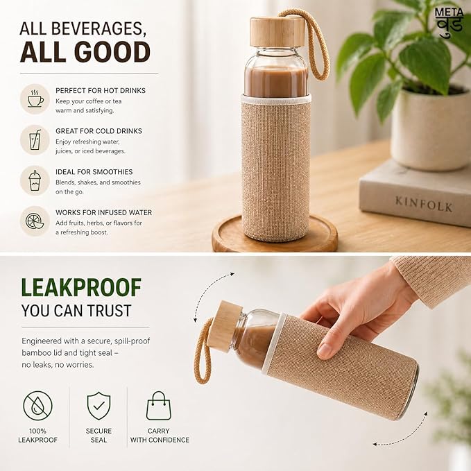 3-in-1 Eco-Friendly Bamboo Gift Set: Glass Bottle with Jute Sleeve, Bamboo Pen & Keychain (SS-10312)