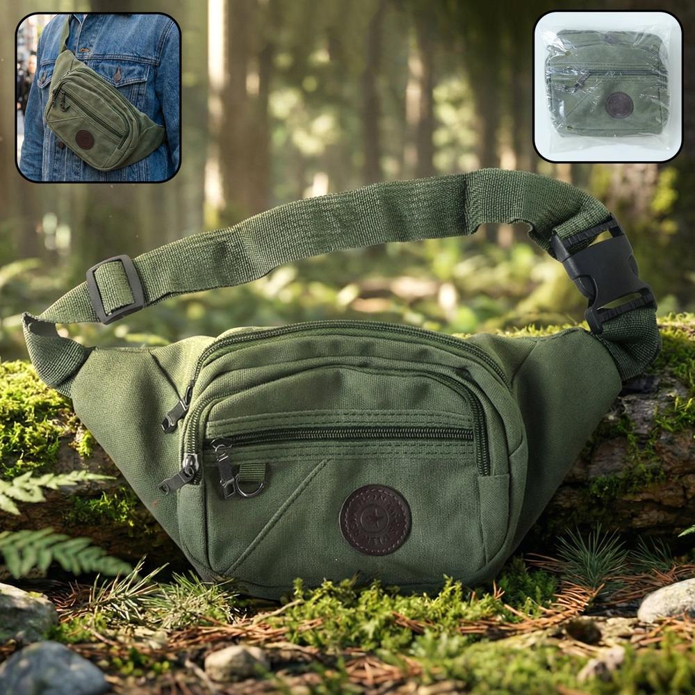 Stylish Multi-Pocket Black Waist Bag / Fanny Pack (1 Pc / Mix Design) - Material: Fabric