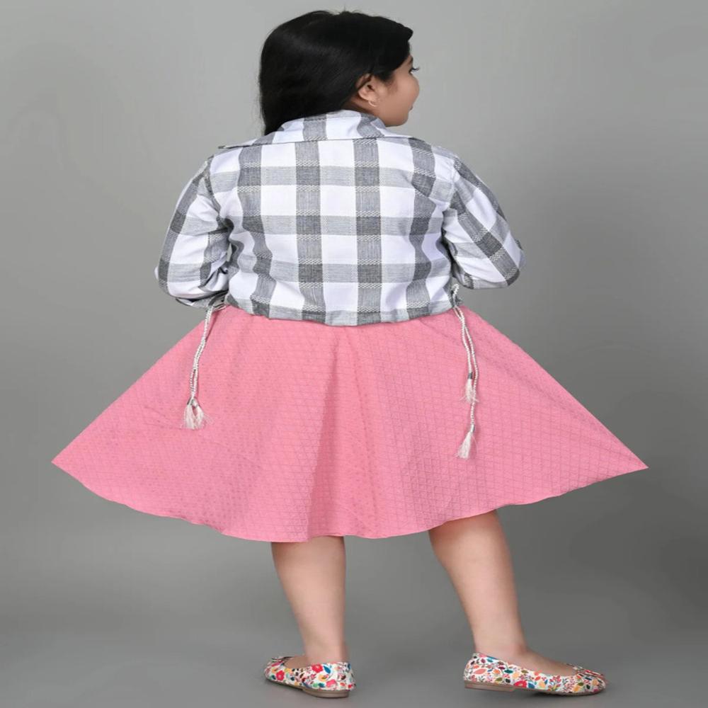 Pink Cotton Blend Round Neck A-Line Dress For Baby Girls