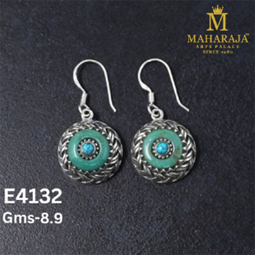 E4132 Ladies Special Earrings - Gold-Plated Zinc Alloy 5.5 cm, Floral & Circular Motif, Colorful Stones and Imitation Pearls, Push-Back Closure