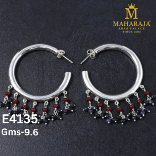 E4135 Ladies Special Earrings - Zinc Alloy, Medium 5cm, Gold-Tone with White & Blue Accents, Designer Pattern with Hanging Drop
