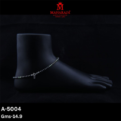 A-5004 Ladies Stones Anklets - White Metal Alloy, Adjustable, Silver Multi-Color Stones | Traditional Floral Design, High Polish Finish, S-Hook Clasp