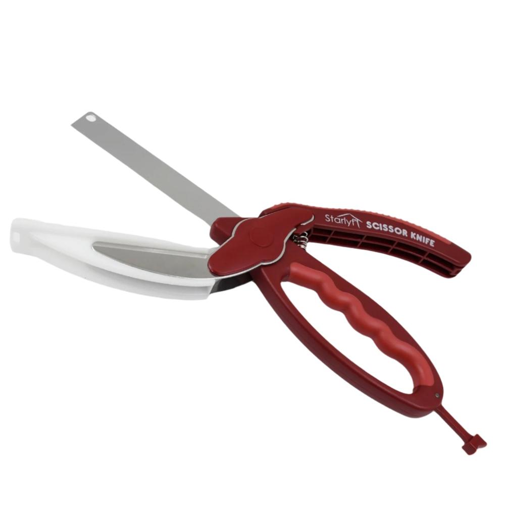 2-In-1 Kitchen Scissor Spring Locking Knife & Chopping Board (1 Pc) - Color: Mix