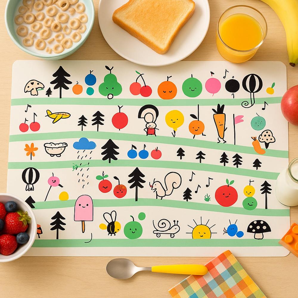 Colorful Cartoon Printed Dining Table Placemats For Kids (4 Pc / 40x30 Cm)