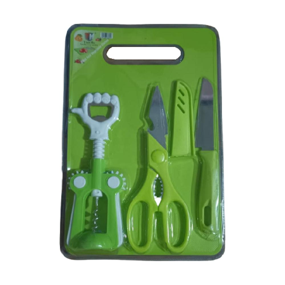 Plastic Chopping Board with Knife Set Scissor