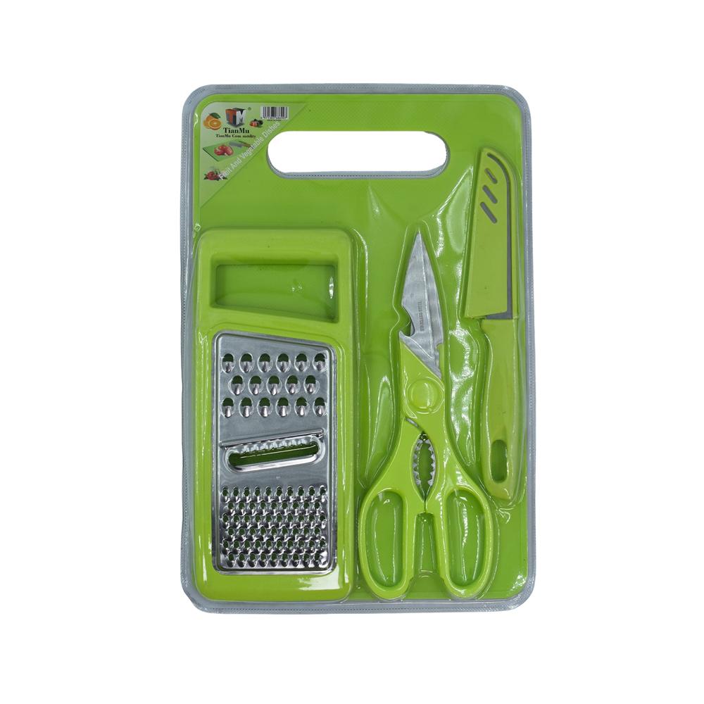 Plastic Chopping Board with Knife Set Scissor