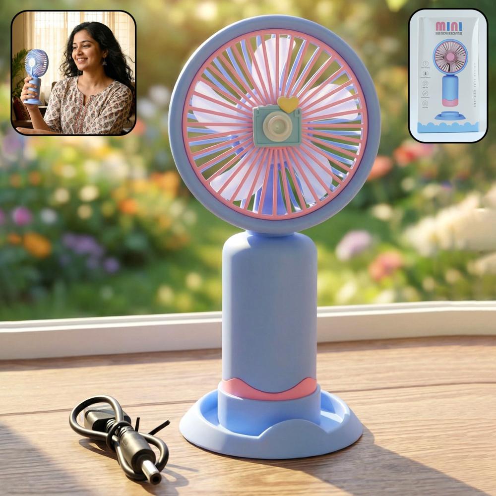 Dual-Use Rechargeable Mini Handheld & Table Fan (1 Pc) - Color: Mix