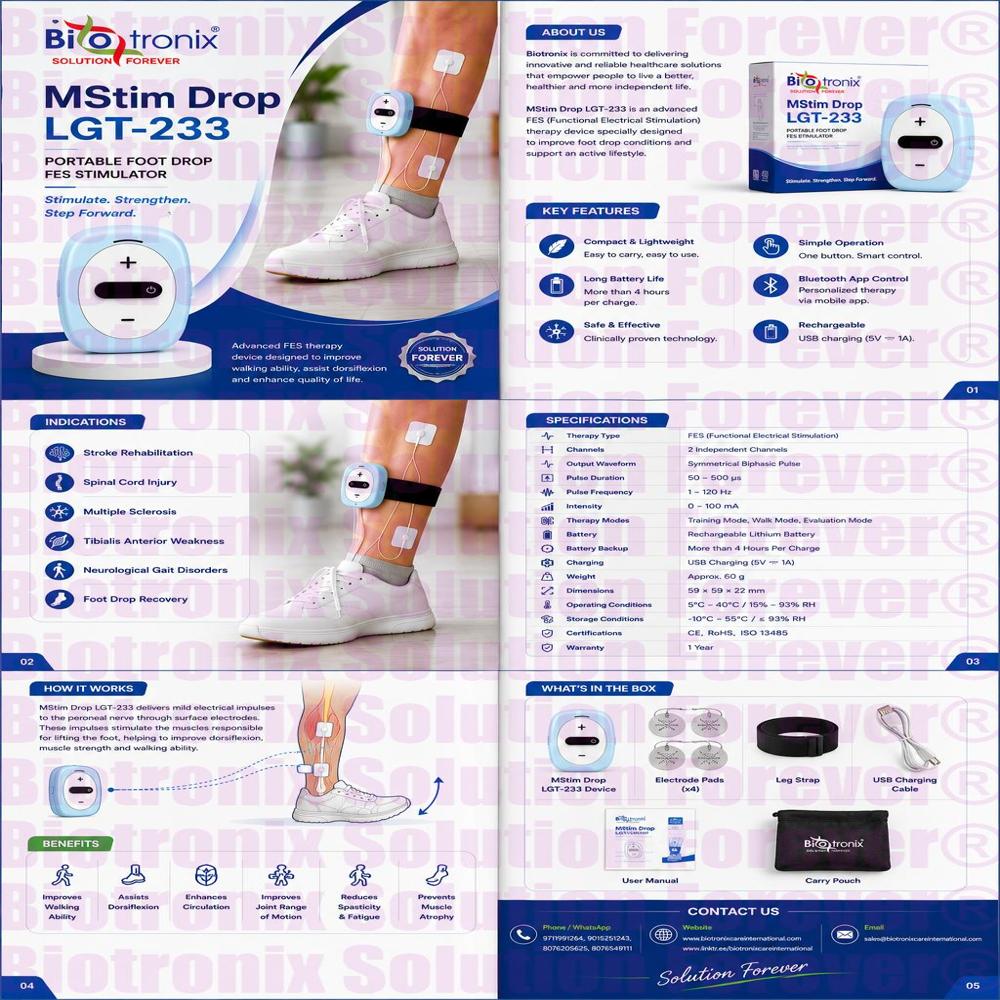 Wearable EMS Foot Drop Therapy Device Rechargeable Model