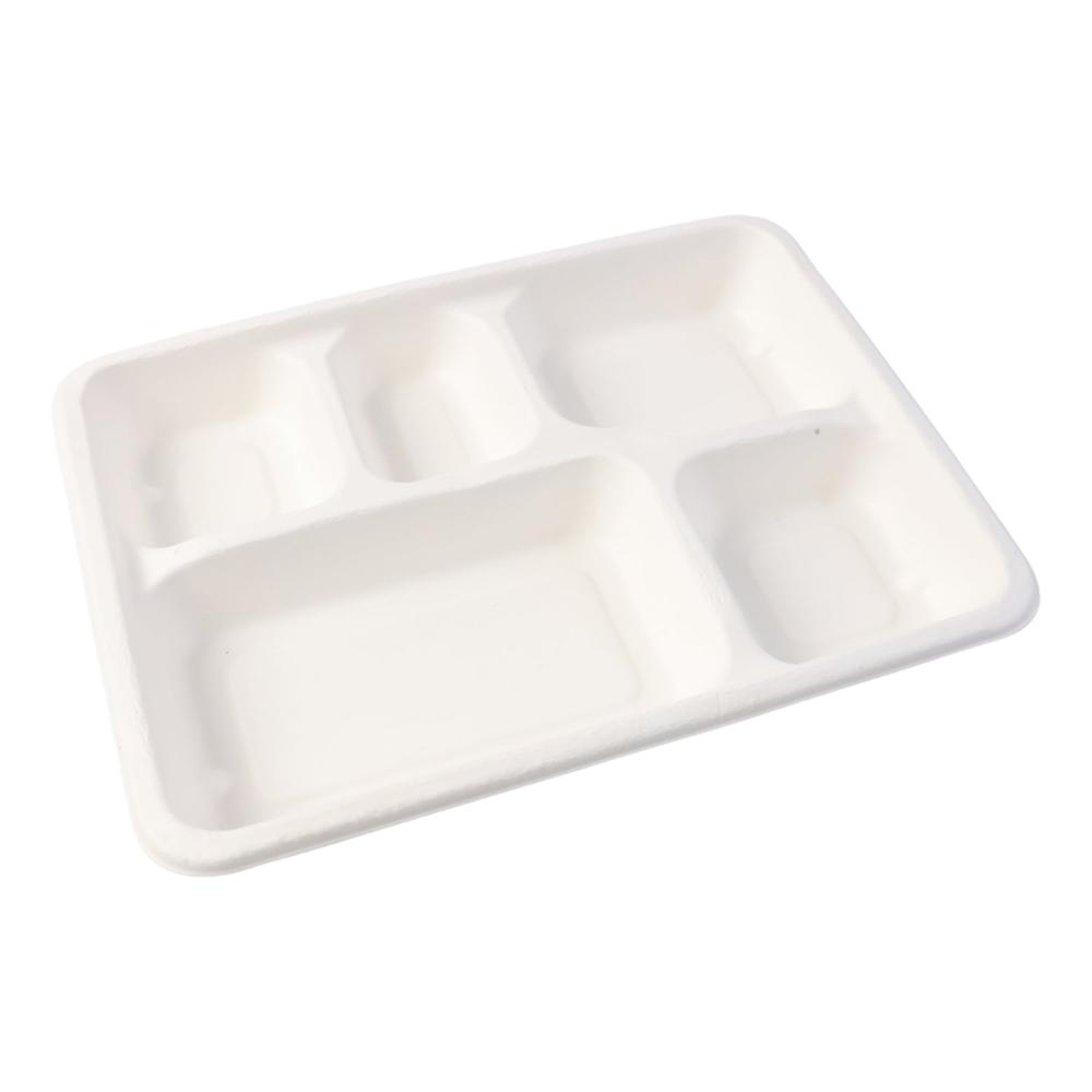 5-Compartment Rectangle Lunch Compostable Bagasse Plate  10 Pcs Pack