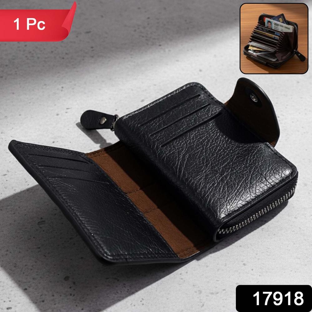 Premium Black Zip-Around Card Holder Wallet (1 Pc) - Color: Mix