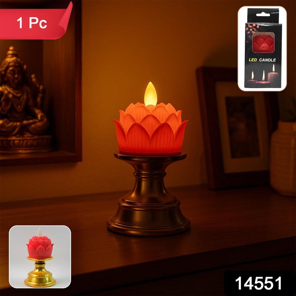 Premium Lotus Shaped Led Flameless Candle With Decorative Holder (1 Pc) - Color: Mix