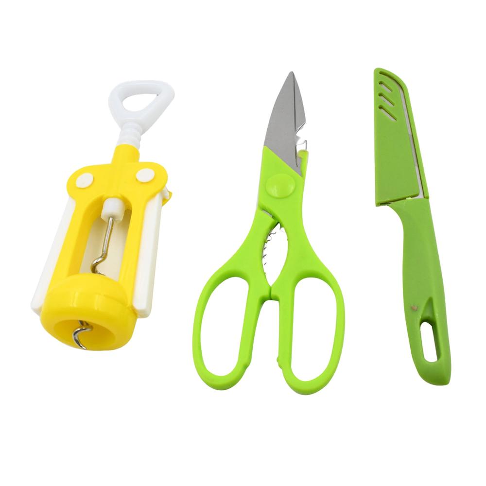 Multifunction Kitchen Tool Set Stainless Steel & Plastic Knife and Scissors