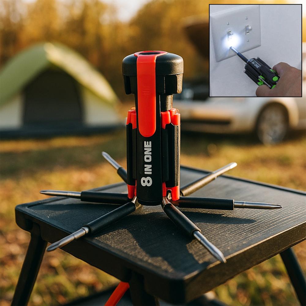 8 In 1 Multi-function Screwdriver Kit With Led Portable Torch - Color: Mix