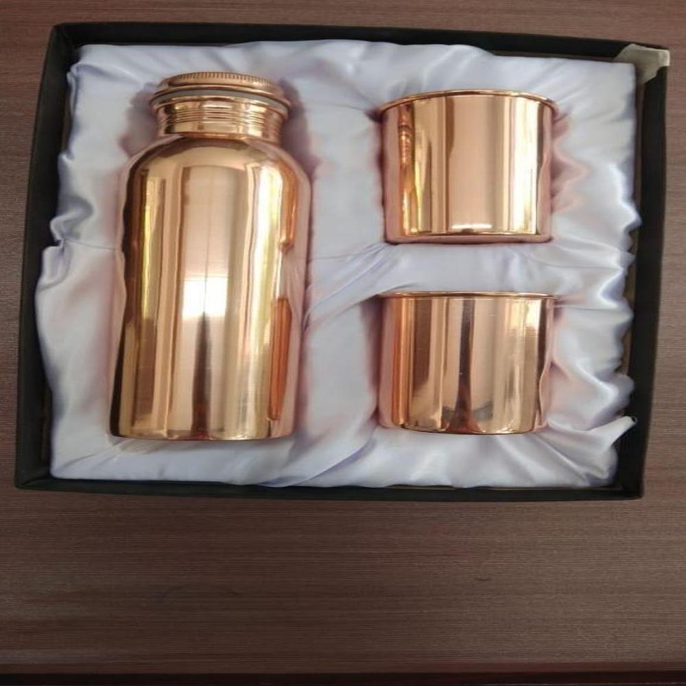 Plain  1 Ltr Copper Bottle with Glass