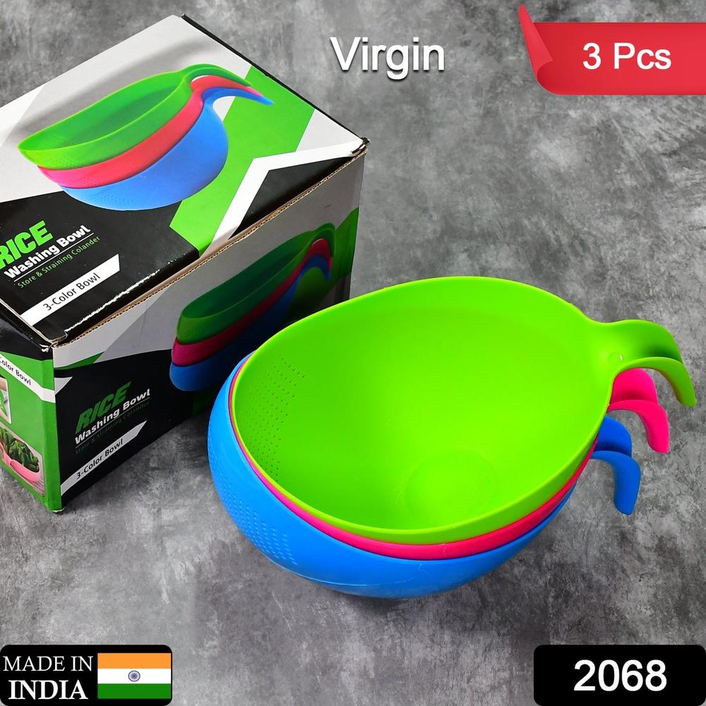 Plastic Rice Bowl / Food Strainer Thick Drain Basket (Set Of 3Pcs) - Color: Mix