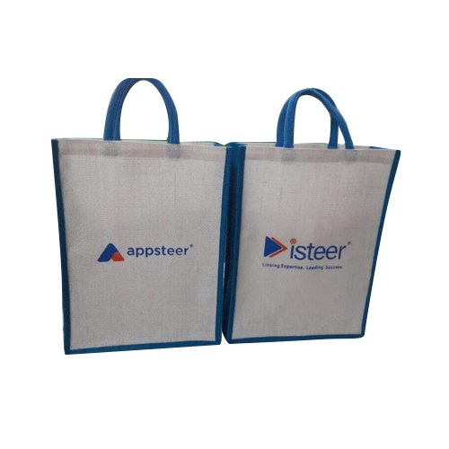 Blue And White Printed Jute Bag