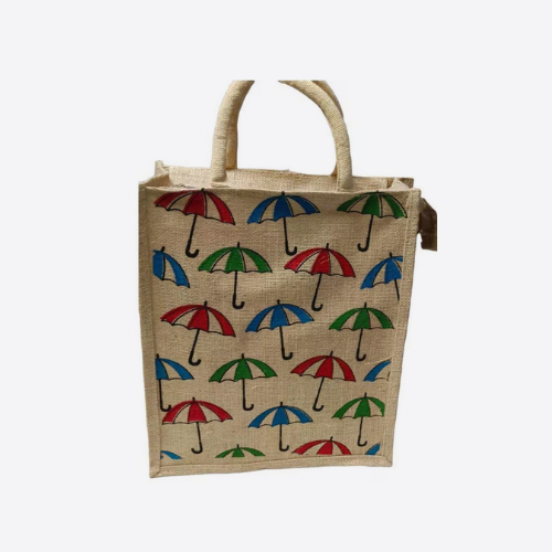 Umbrella Printed Jute Bag