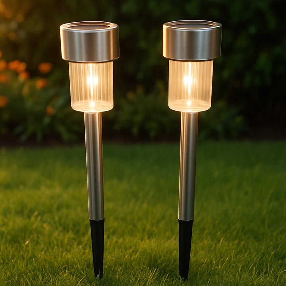 Solar-Powered Stainless Steel Garden Pathway Lights 31X4 Cm (2 Pc) - Color: Mix
