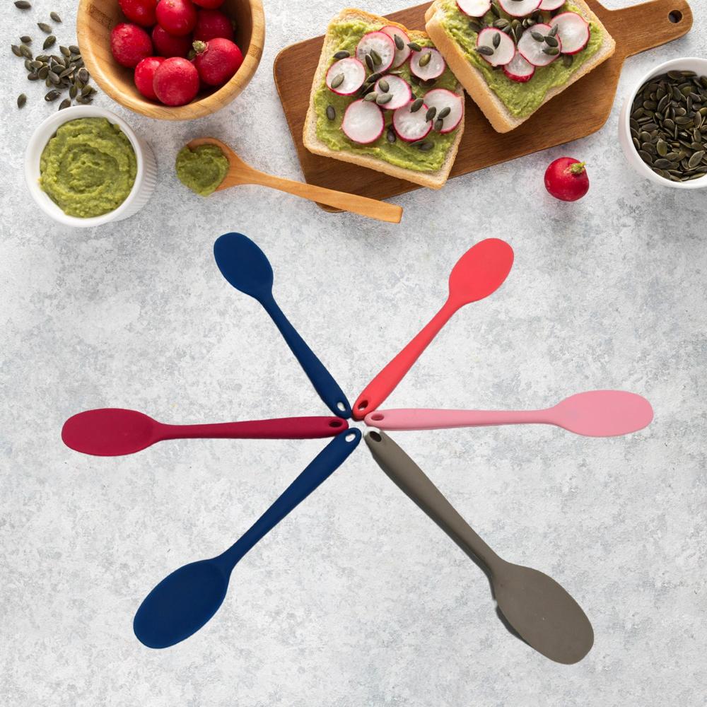 Multipurpose Silicone Spoon (6 Pcs Set) - Food-grade Silicone, Standard Size, Multicolor | Heat Resistant, Ergonomic Handle, Dishwasher Safe, Non-stick Safe