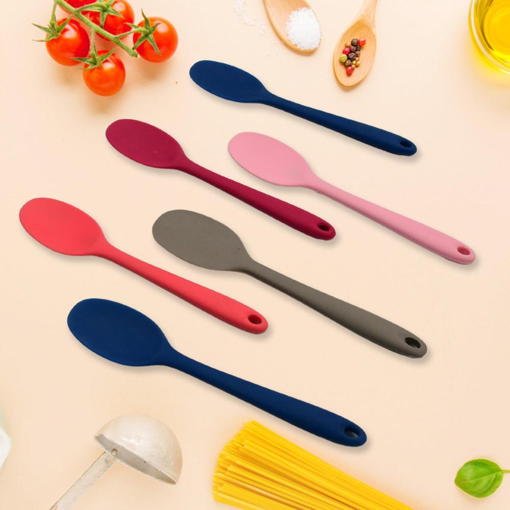Multipurpose Silicone Spoon (6 Pcs Set) - Food-grade Silicone, Standard Size, Multicolor | Heat Resistant, Ergonomic Handle, Dishwasher Safe, Non-stick Safe