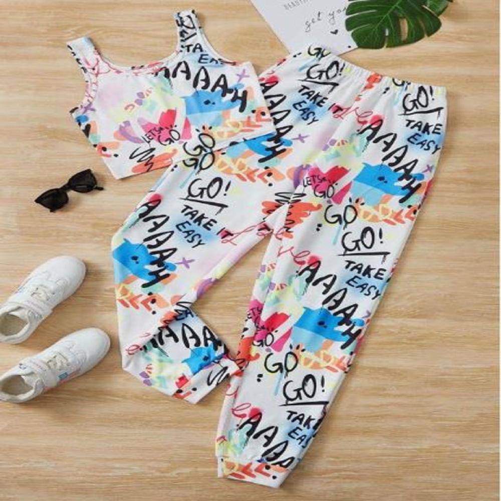 Kids girls Sleeveless T shirt And Jogger Pant Set 1 To 15 years