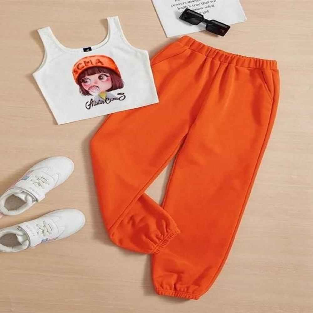 Kids girls Sleeveless T shirt And Jogger Pant Set 1 To 15 years