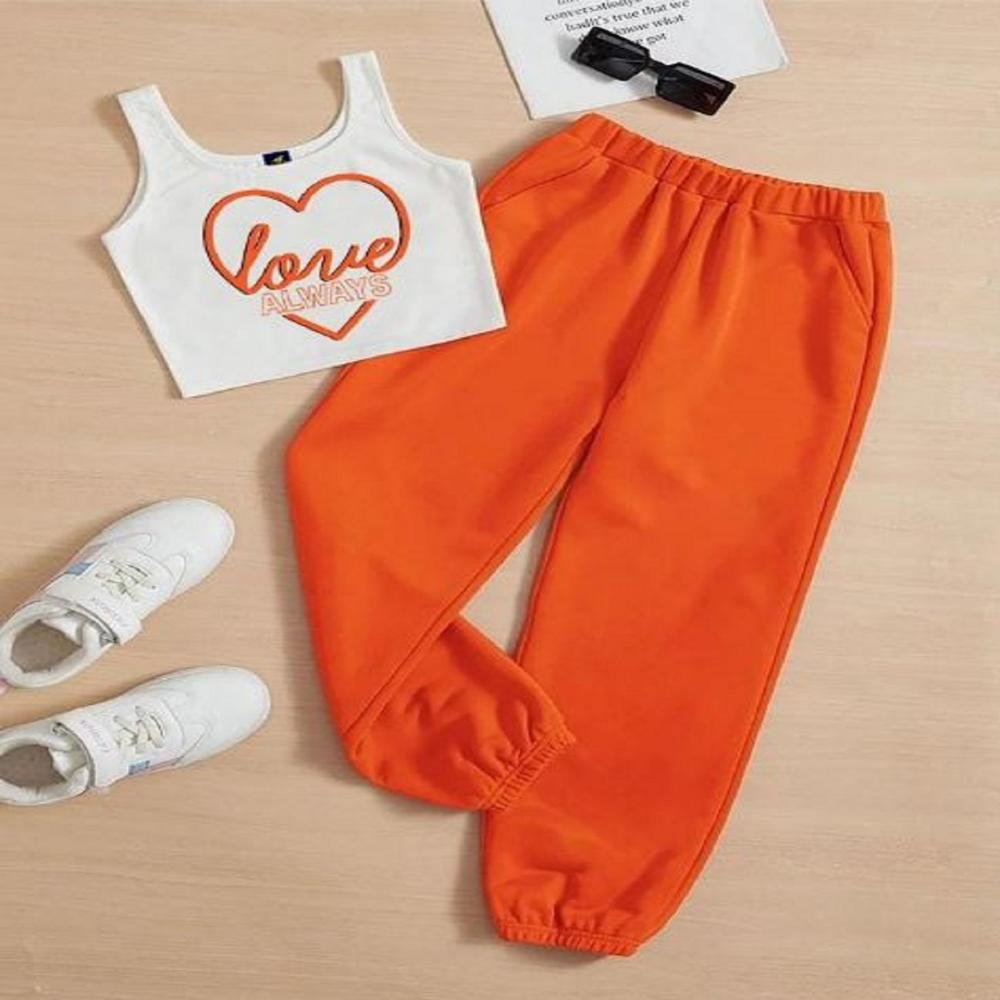 Sleeveless T Shirt And Jogger Pant Set 1 To 15 Years - Color: White