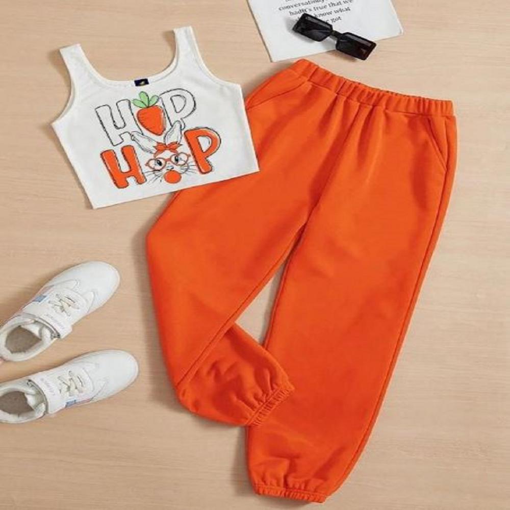Kids Girls Sleeveless T Shirt And Jogger Pant Set - Age Group: 1 To 15 Years