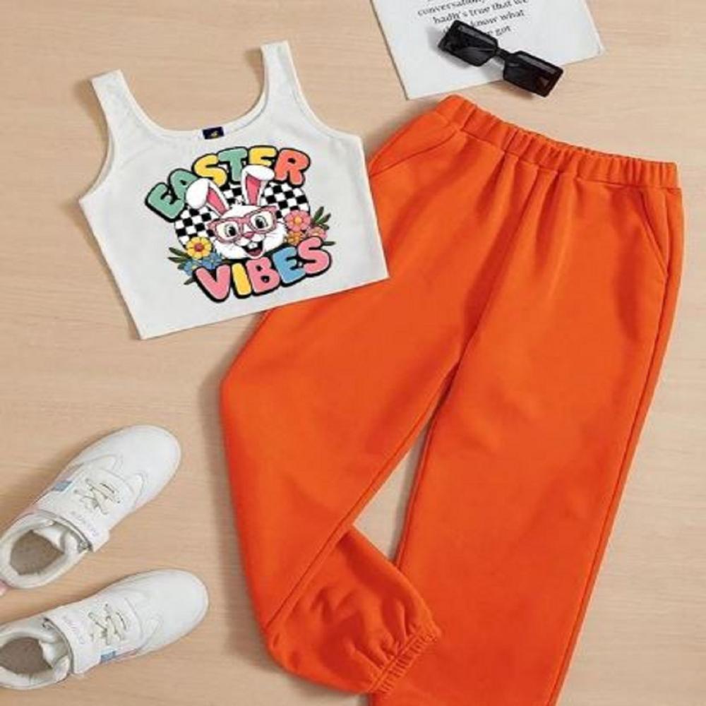Kids girls Sleeveless T shirt And Jogger Pant Set