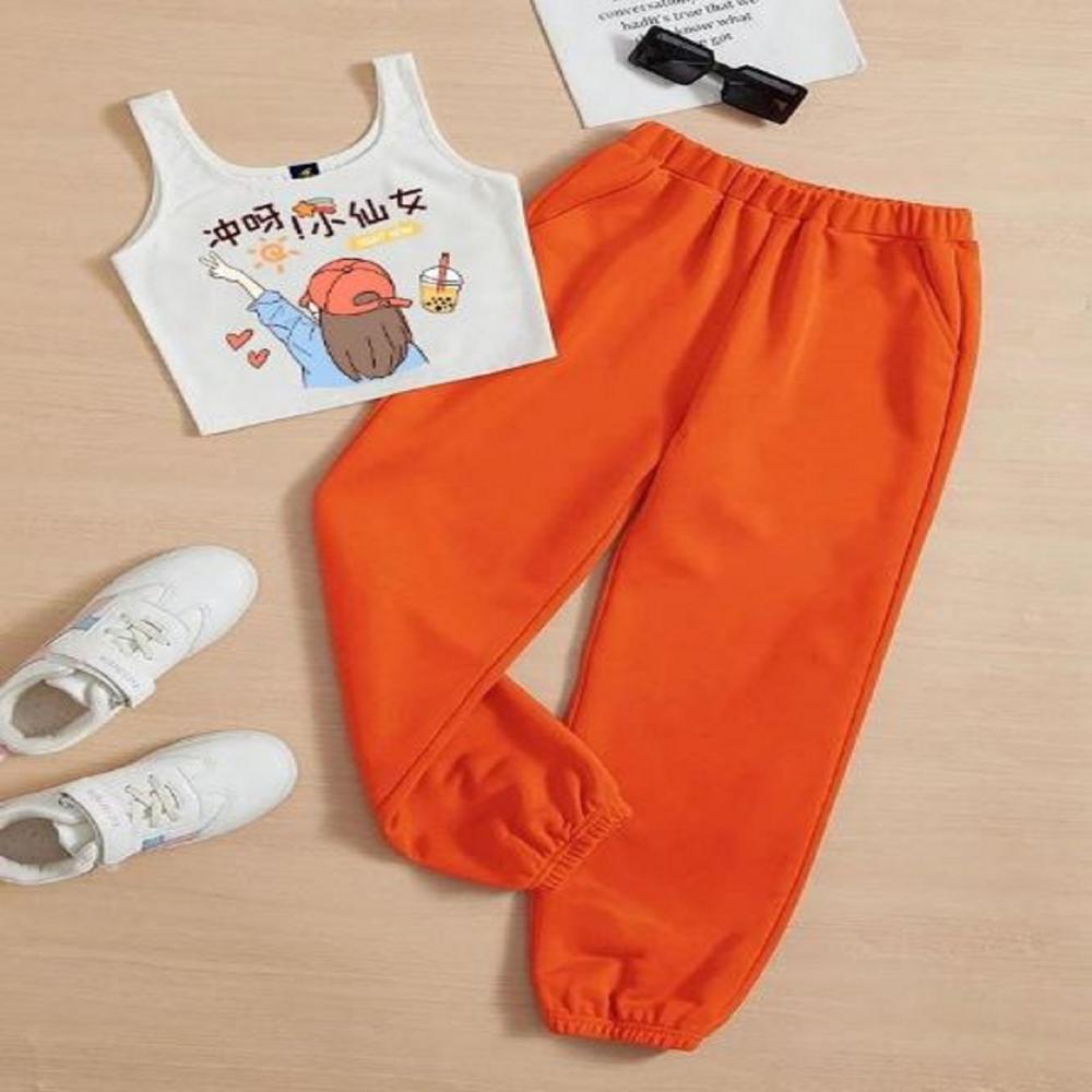 Kids girls Sleeveless T shirt And Jogger Pant Set