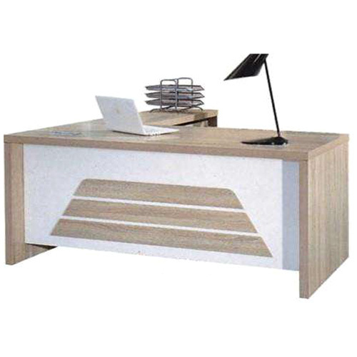 2011 Office Table - Engineered Wood & Mild Steel, 48x24x30 Inches, Grey & Light Wood | Lockable Drawers, Scratch Resistant, Termite Resistant