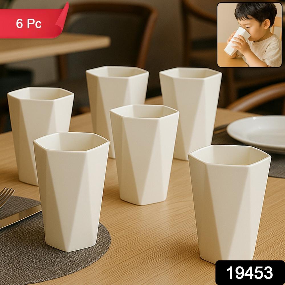 Hexagon Shape Plastic Drinking Glass Set (6 Pc) - Color: Mix