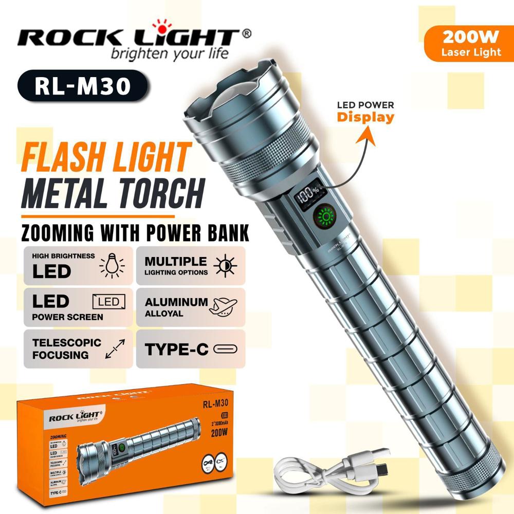 Rock Light Rl-M30 Metal Torch - Features: Quick Charging