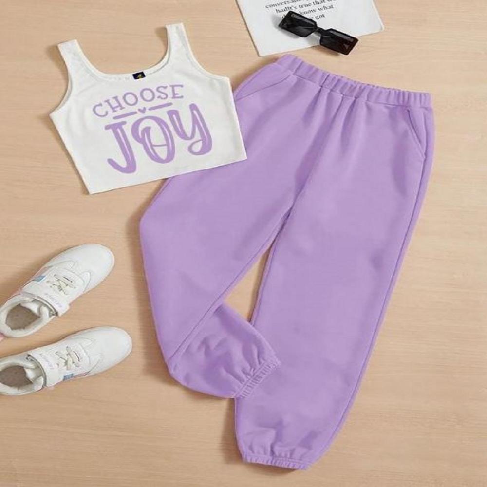 Kids Girls Sleeveless T Shirt And Jogger Pant Set 1 To 15 Years - Color: White