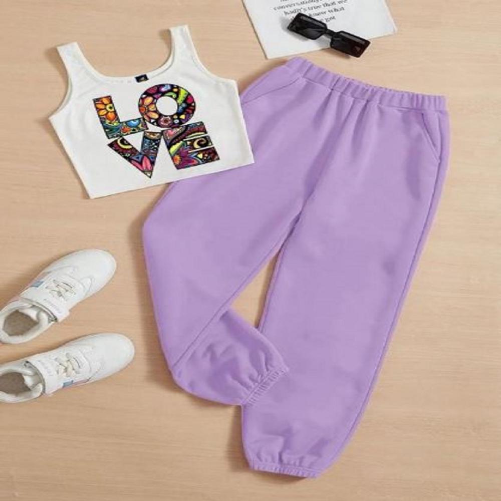 Kids girls Sleeveless T shirt And Jogger Pant Set 1 To 15 years