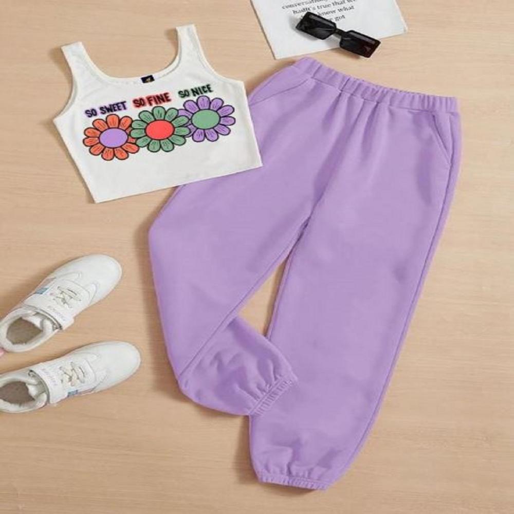 Kids girls Sleeveless T shirt And Jogger Pant Set
