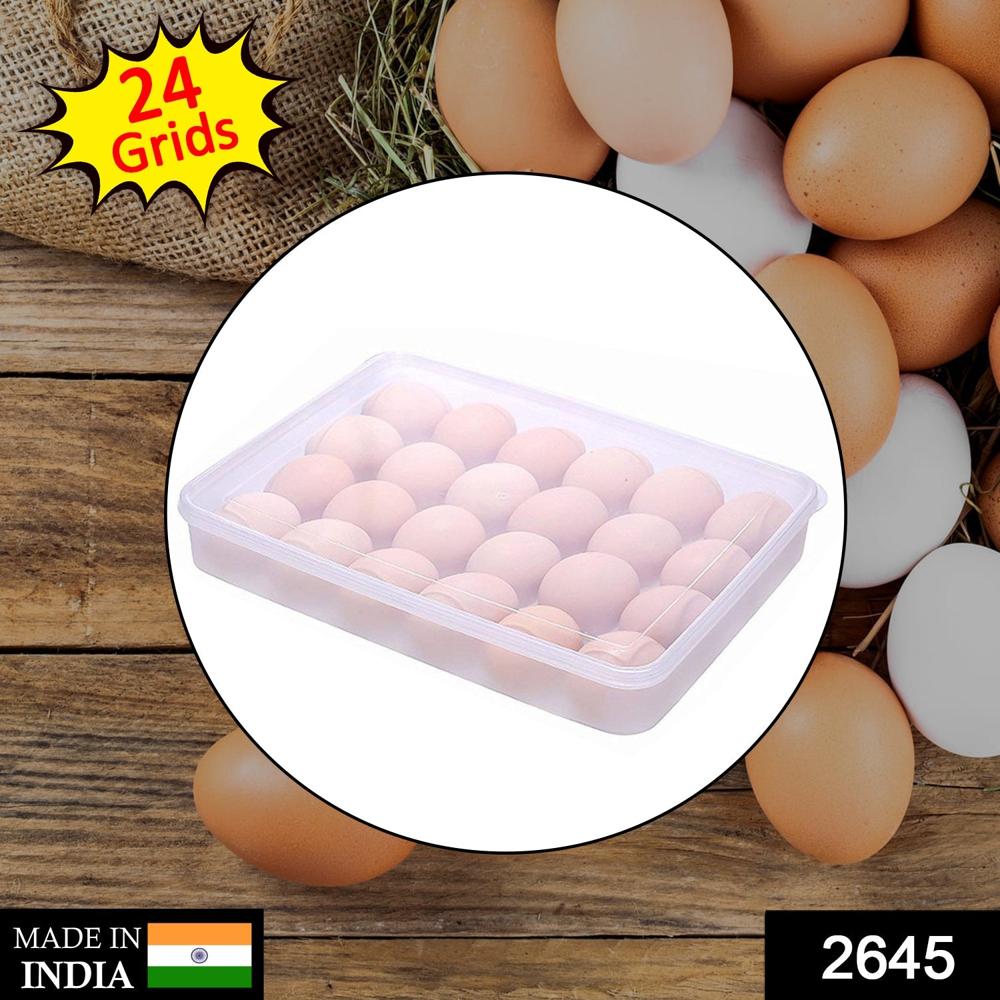 24 Grids Plastic Egg Box Container Holder Tray Fridge With Lid For 2 Dozen Egg Tray - Color: Mix