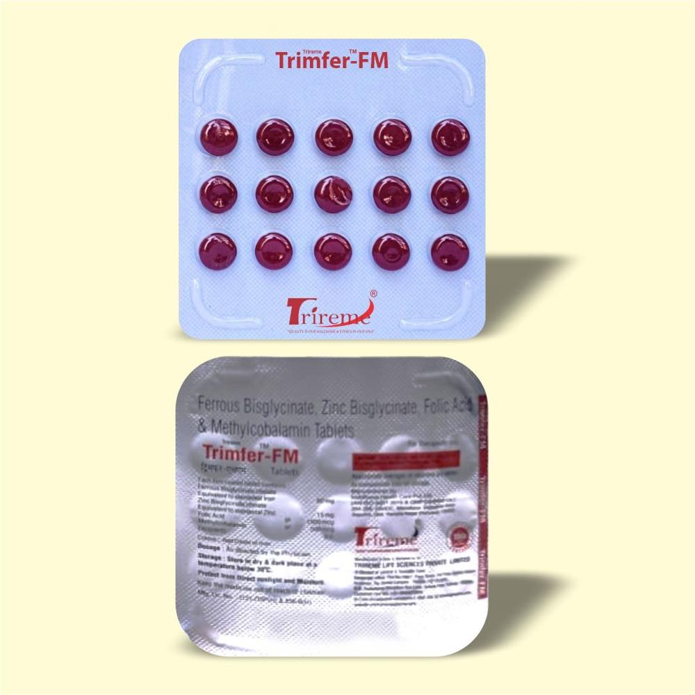 Trimfer-fm - Red Oval Tablet, Alu-alu Blister Pack | Ferrous Ascorbate, Folic Acid, Methylcobalamin For Iron & B12 Deficiency