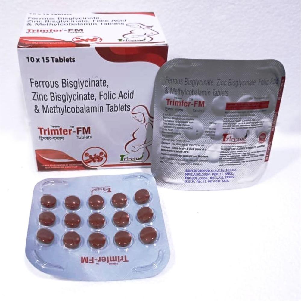Trimfer-fm - Red Oval Tablet, Alu-alu Blister Pack | Ferrous Ascorbate, Folic Acid, Methylcobalamin For Iron & B12 Deficiency