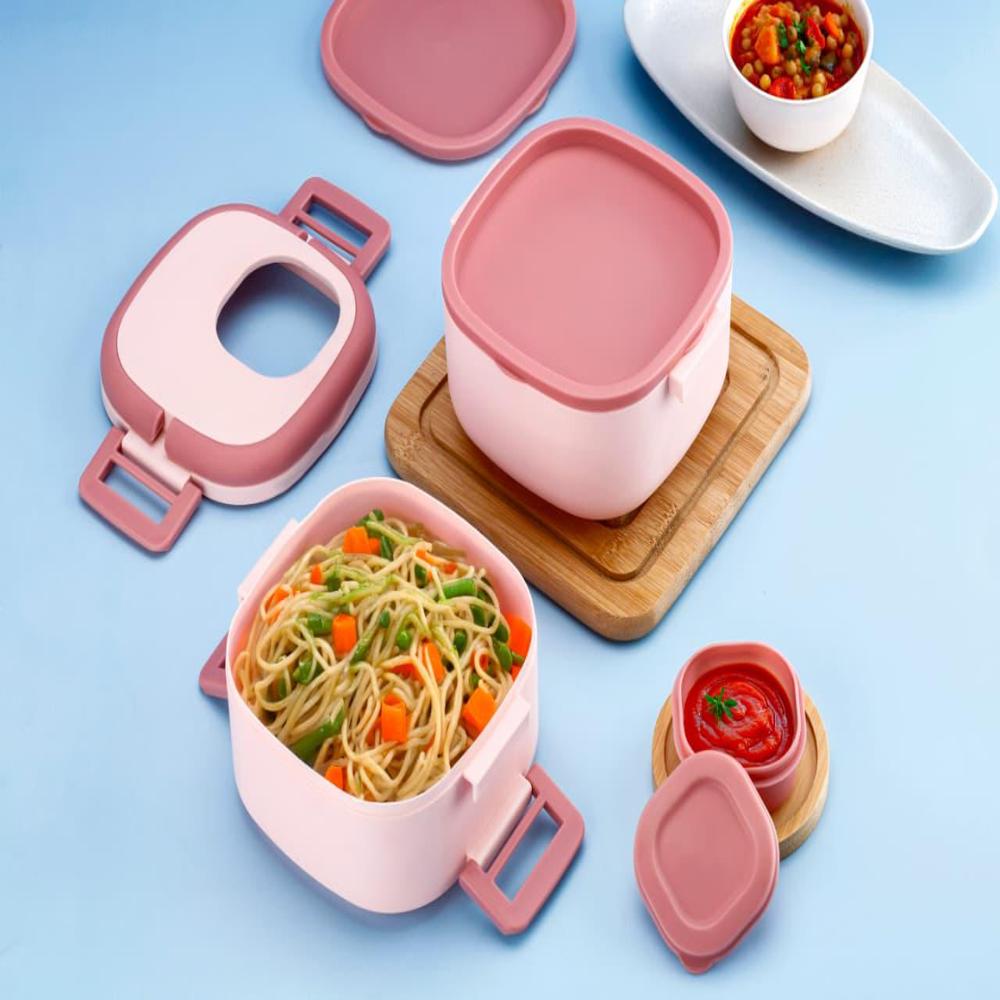 KIDS PLASTIC TIFFIN / LUNCHBOX 2 LAYER-LUNCH SQUARE 2