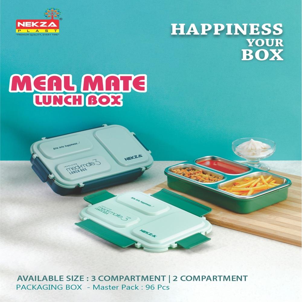 INSULATED AIRTIGHT STEEL LUNCHBOX 3 PARTITION-MEAL  MATE 3