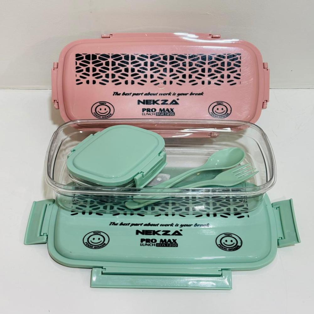 PLASTIC LUNCHBOX WITH SMALL DABBI AND SPOON -PRO MAX 1200