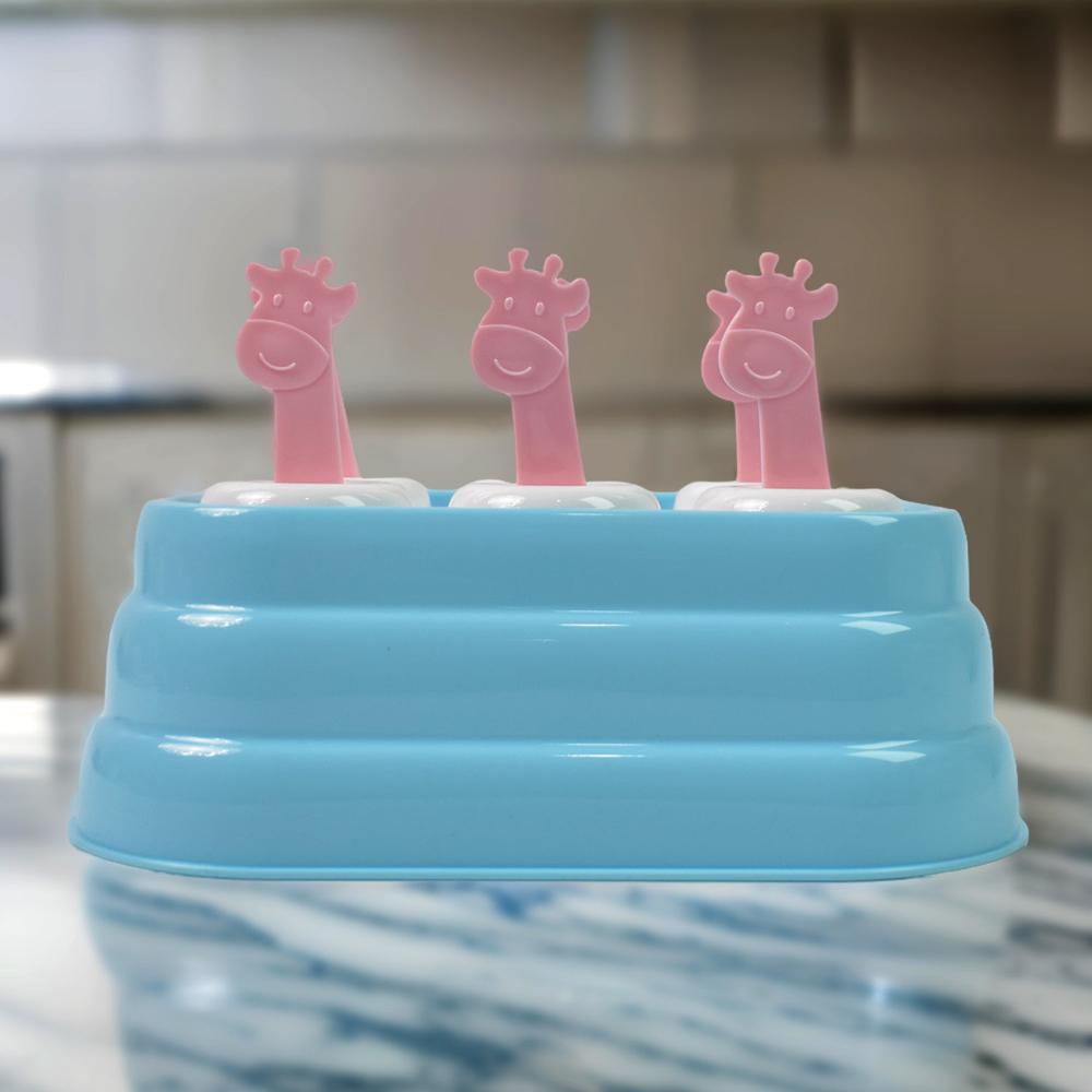 6 Cavity Sicle Molds Plastic Giraffe Shape Ice Moulds (1 Pc) - Color: Mix